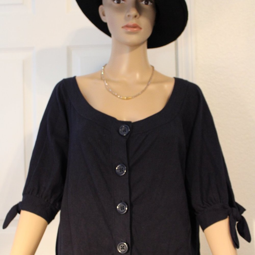 ANNE KLEIN WOMEN BLACK BUTTON-DOWN TOP